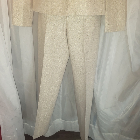 Talbots 2pc Blazer And Pant Set Metallic Gold Cotton Blend Sz 2 Holiday Formal - Picture 14 of 16
